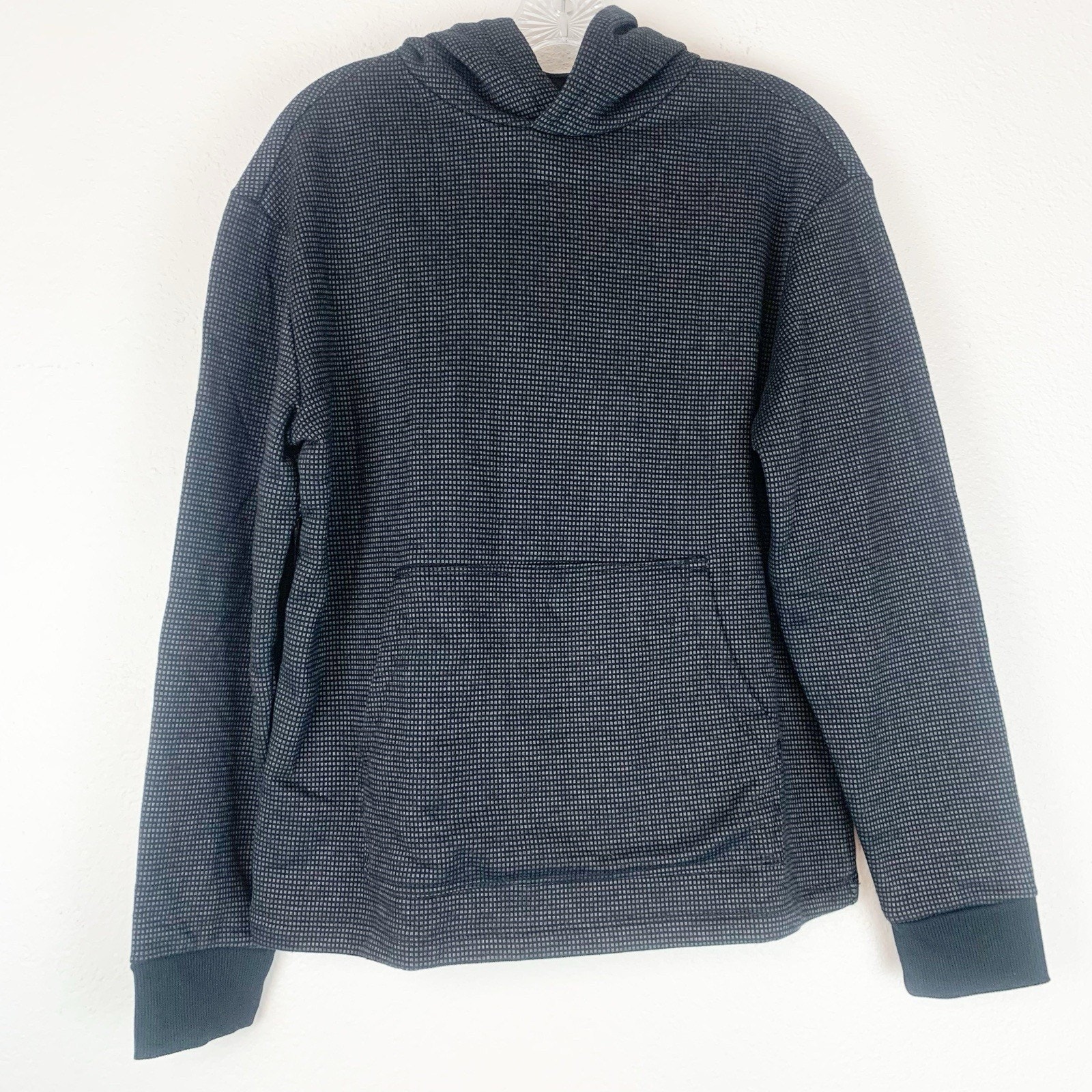 Express Sweatshirt Mens Small Textured Hoodie Black Gray Fleece Lined Pullover S